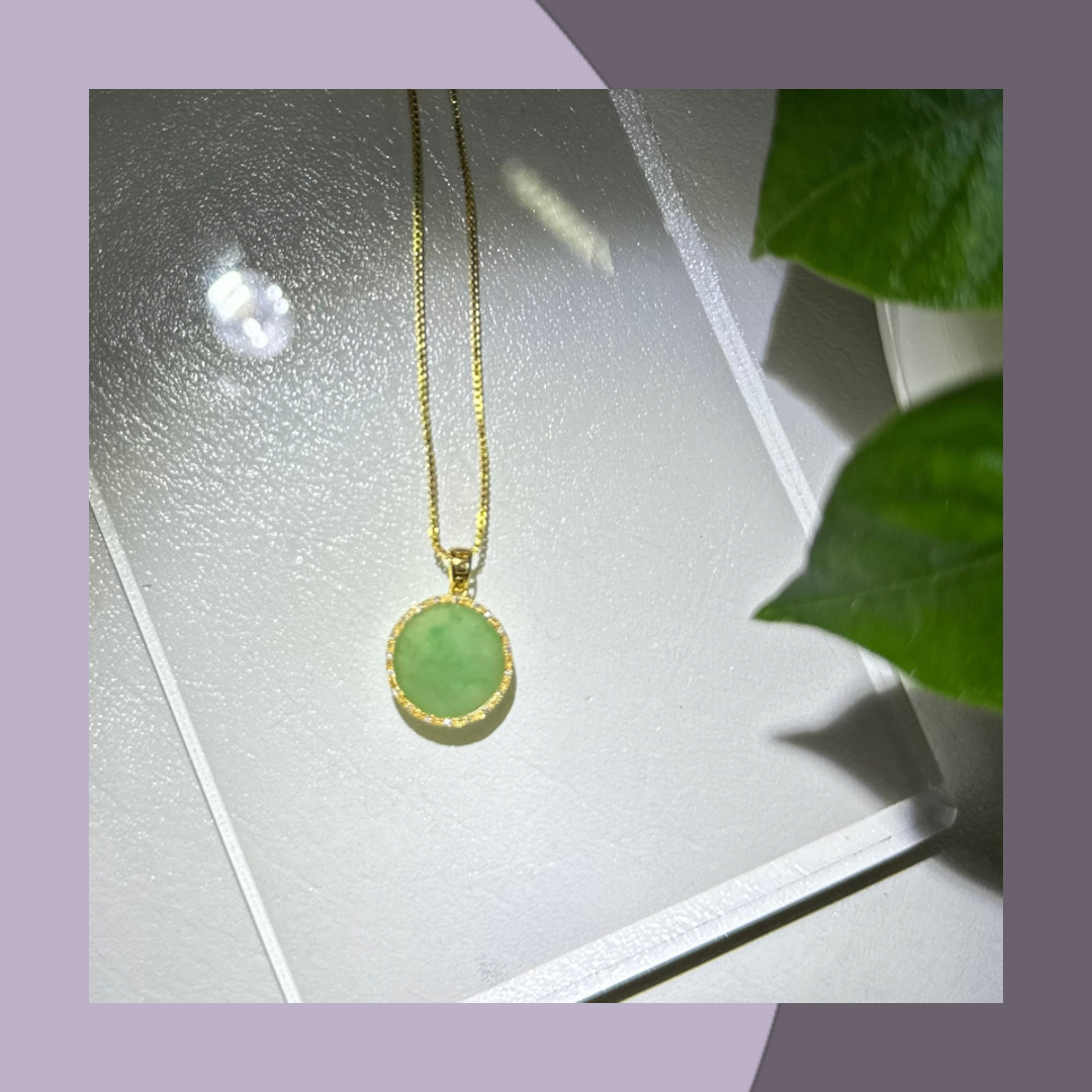 18K green jadeite pendant necklace, natural Burmese jadeite｜M01433