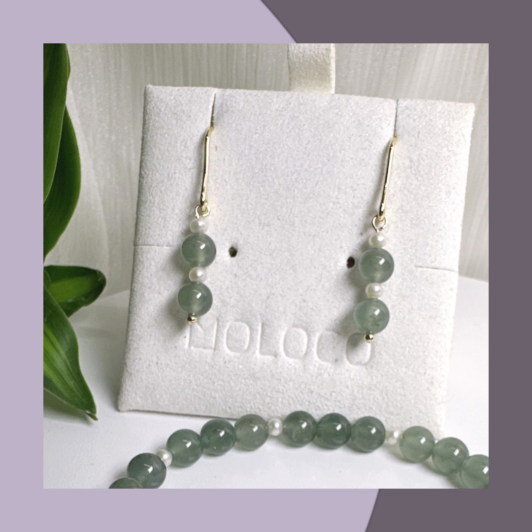 高冰綠翡翠+珍珠小米珠套裝·天然翡翠A玉 | M05808