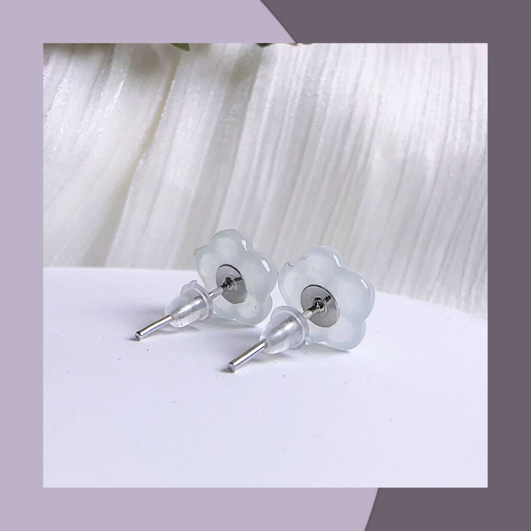 白冰翡翠花耳環 · 天然緬甸翡翠 ｜ M05905