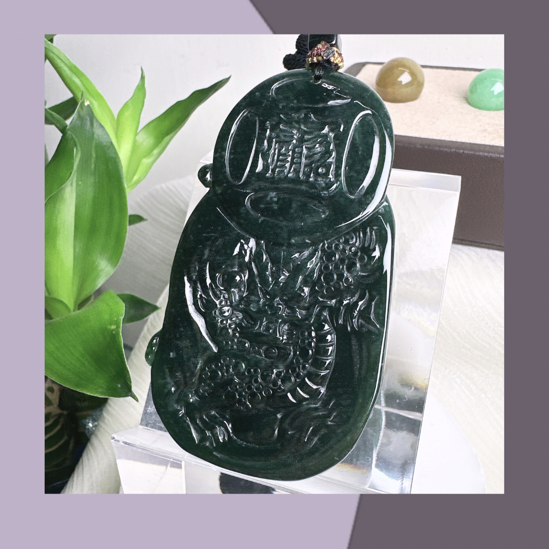 藍水財神爺爺翡翠牌掛繩 · 天然緬甸翡翠｜ M014148