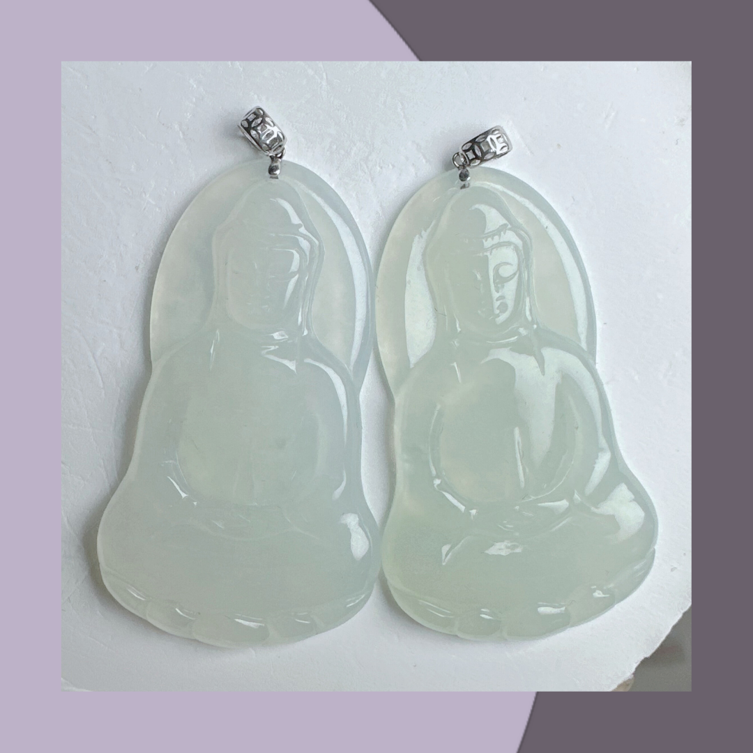 冰白翡翠素衣觀音吊墜(18K扣頭) · 天然緬甸翡翠｜ M014147