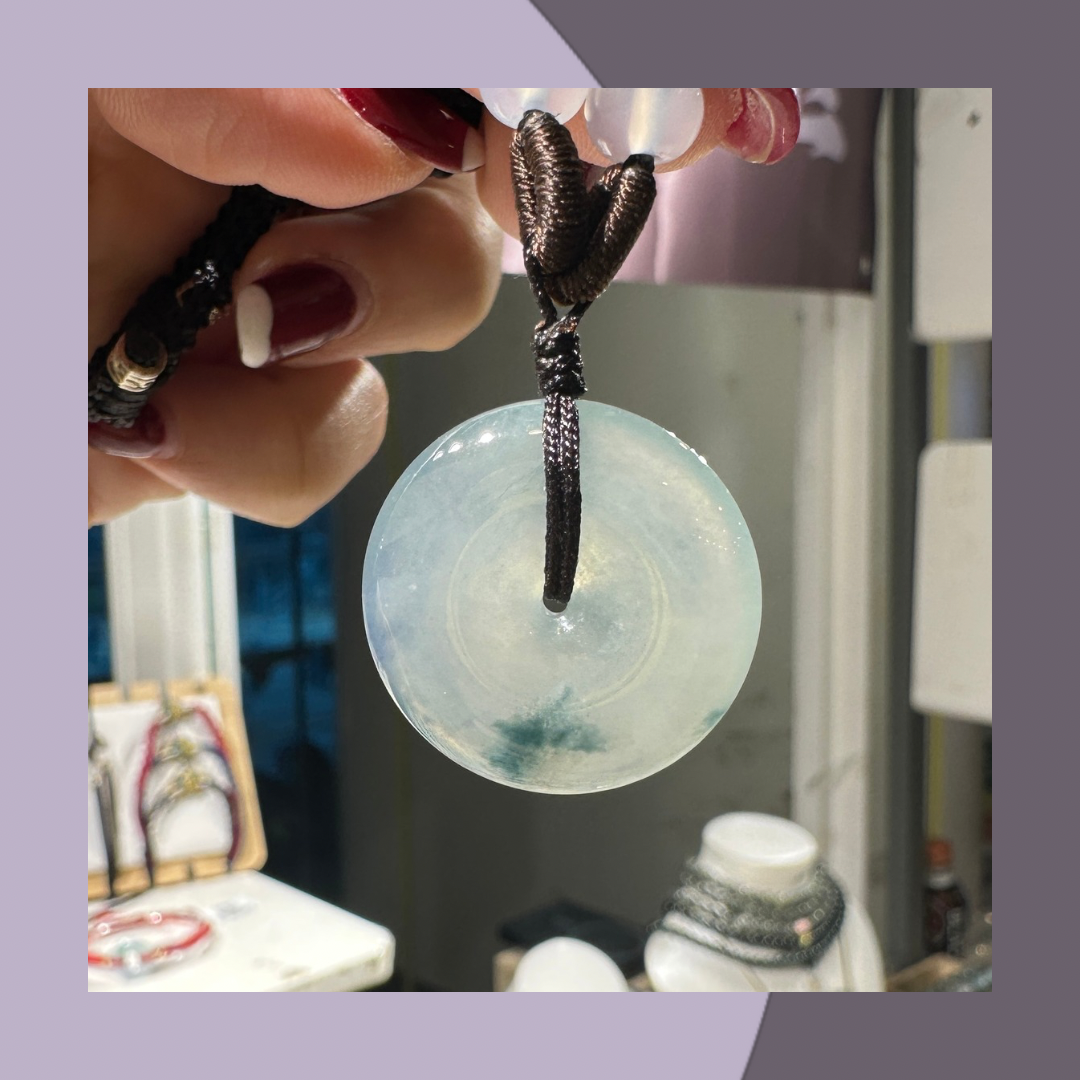 高冰飄花平安扣吊墜頸繩 · 天然緬甸翡翠｜ M01908