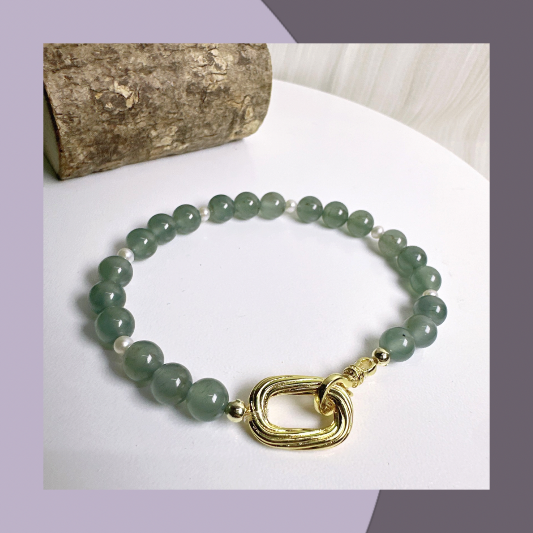 高冰綠翡翠+珍珠小米珠套裝·天然翡翠A玉 | M05808