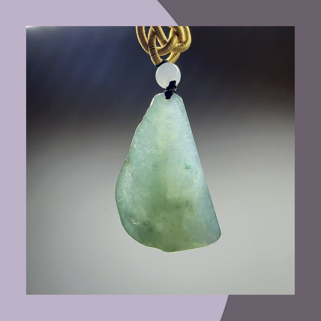 Ice green floating rough stone 🪨 pendant neck cord·Natural Burmese jade｜M01494