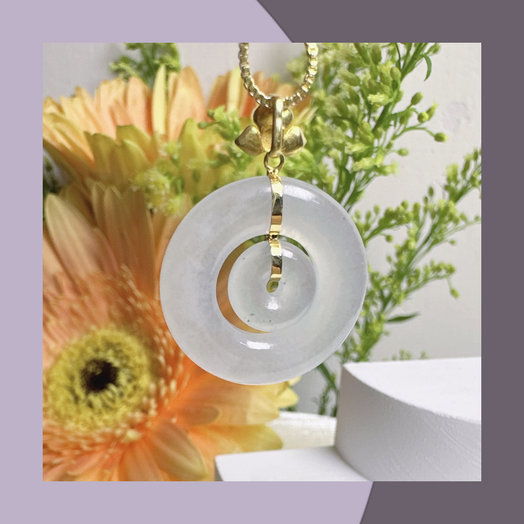 冰膠潤白月光子母扣翡翠頸鏈 • 天然緬甸翡翠 | M01920