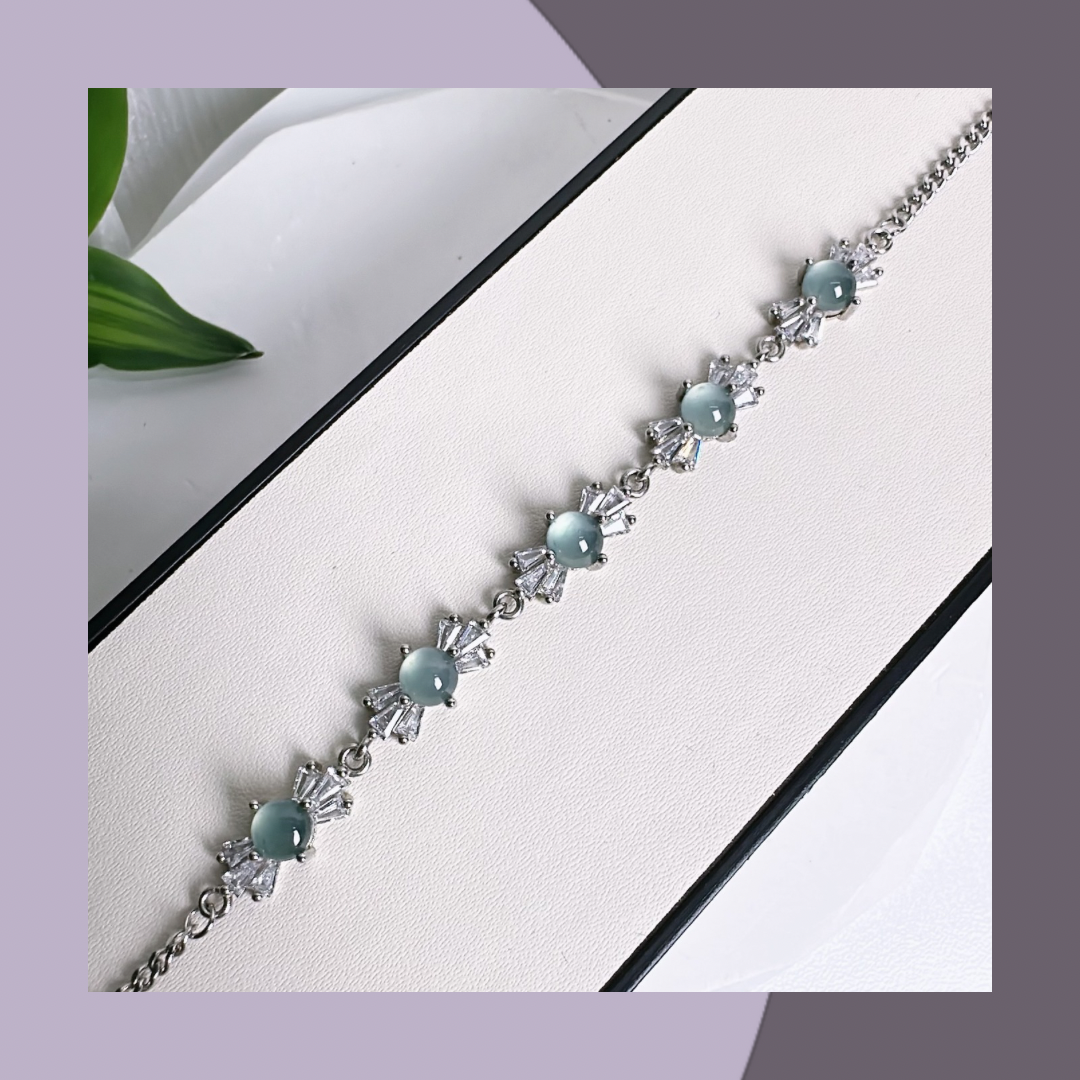 💎冰藍蛋面鋯石銀手鏈 | 天然翡翠A玉 M05502