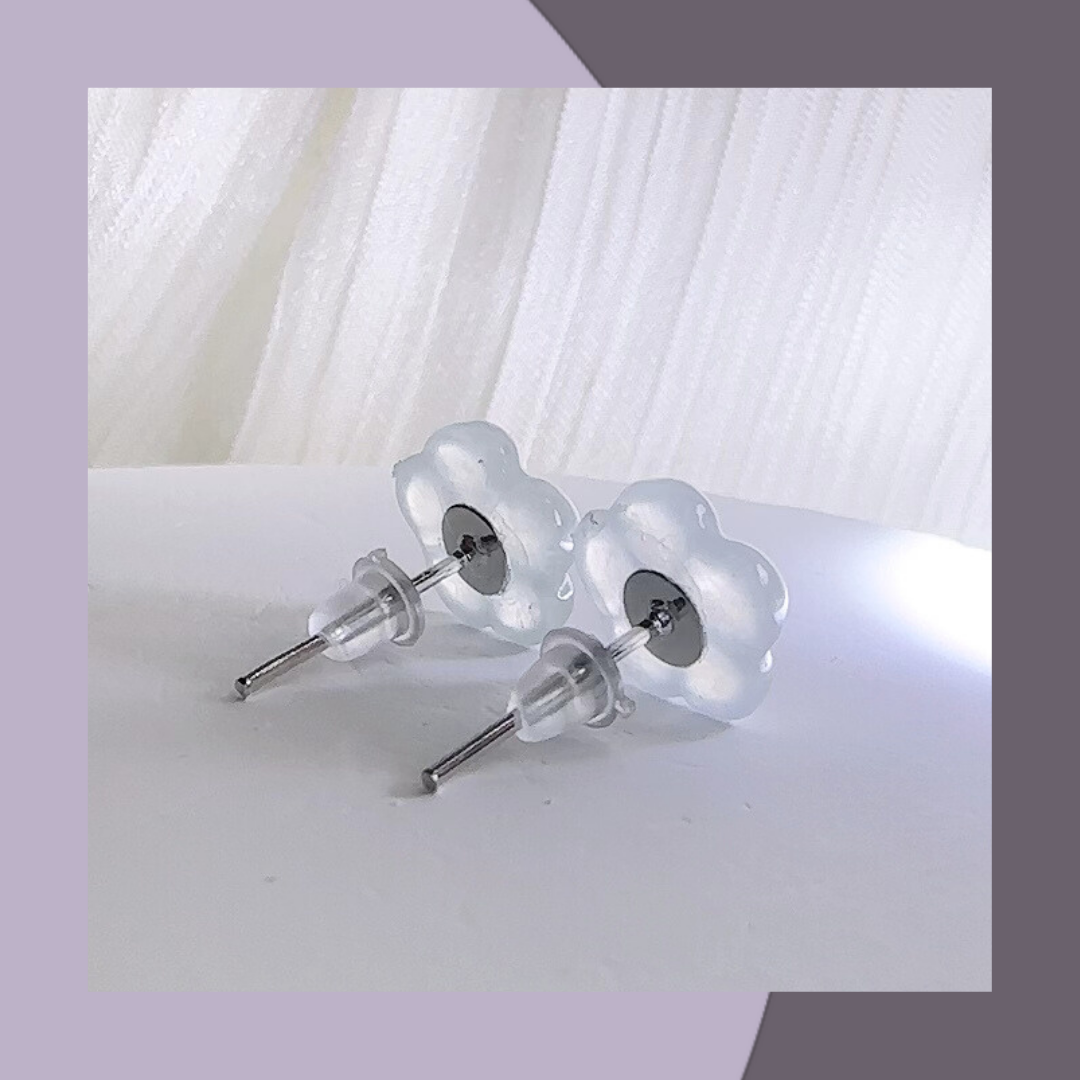 白冰翡翠花耳環 · 天然緬甸翡翠 ｜ M05905