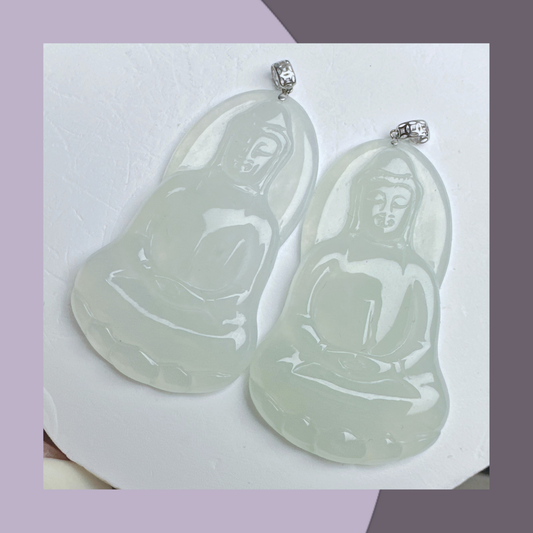 冰白翡翠素衣觀音吊墜(18K扣頭) · 天然緬甸翡翠｜ M014147