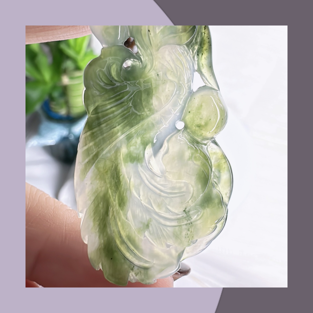 冰綠翡翠鳳牌頸繩 · 天然緬甸翡翠 ｜ M014133