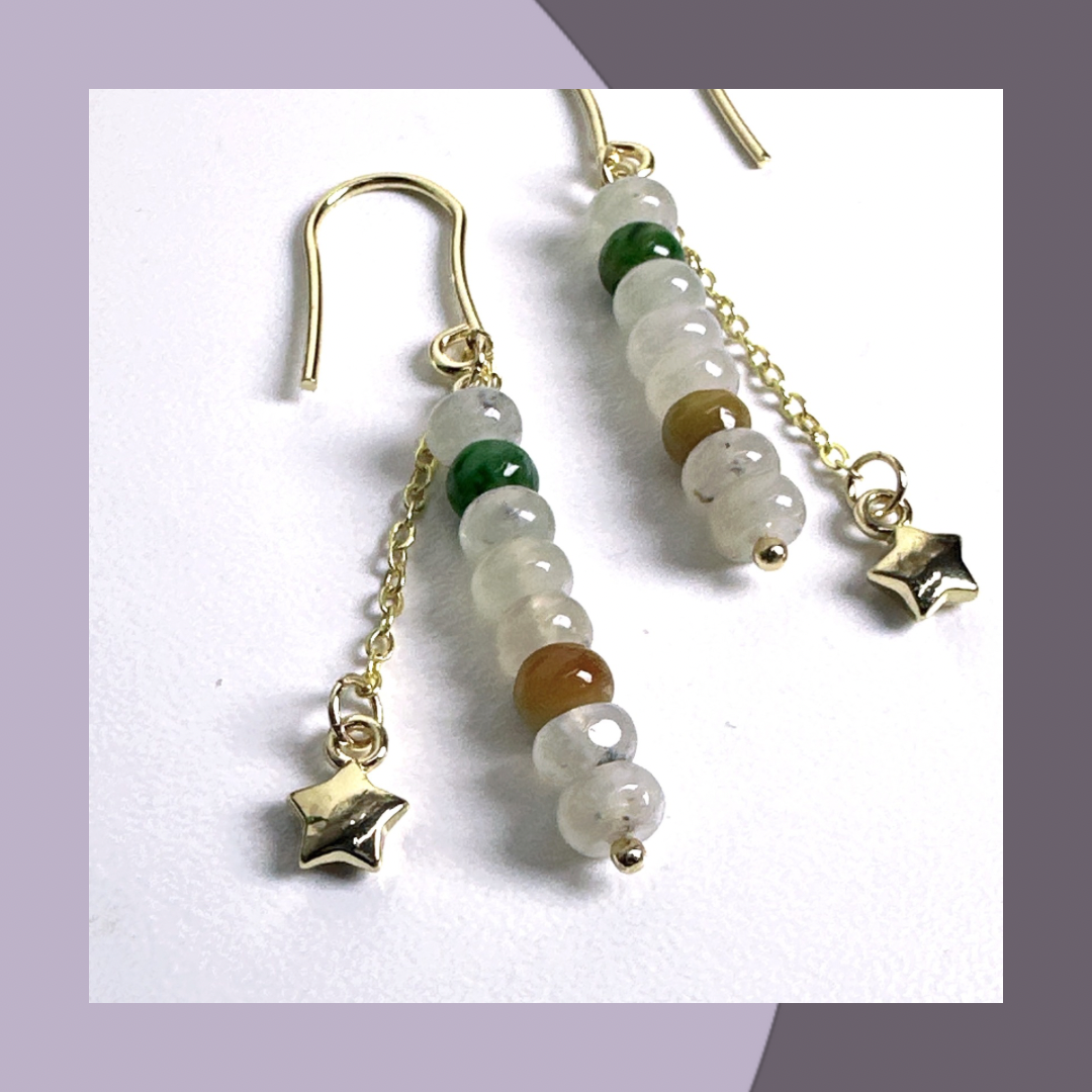 冰算盤珠翡翠耳環 天然緬甸翡翠 | M05002