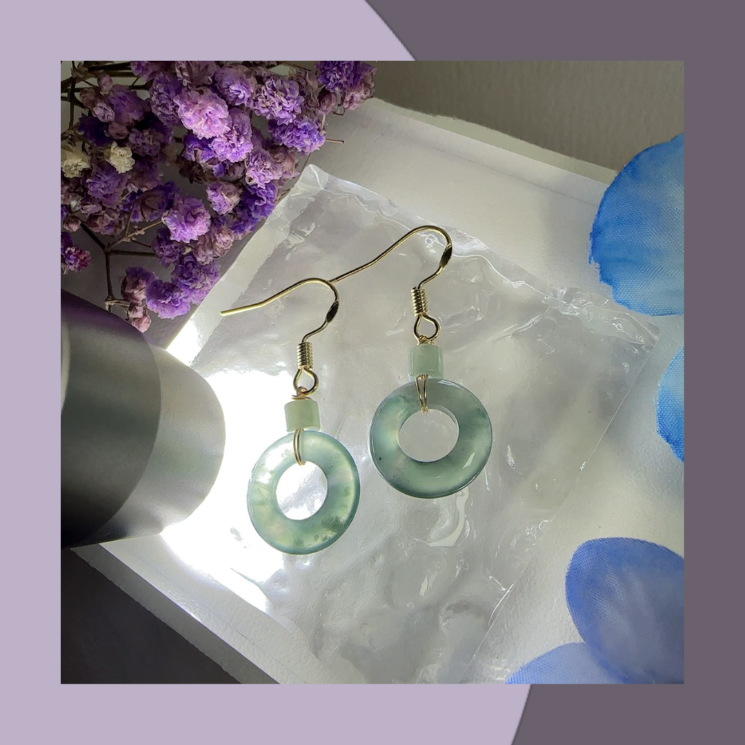 Ice Blue Flower Winter Jadeite Earrings·Natural Jadeite A｜M05601