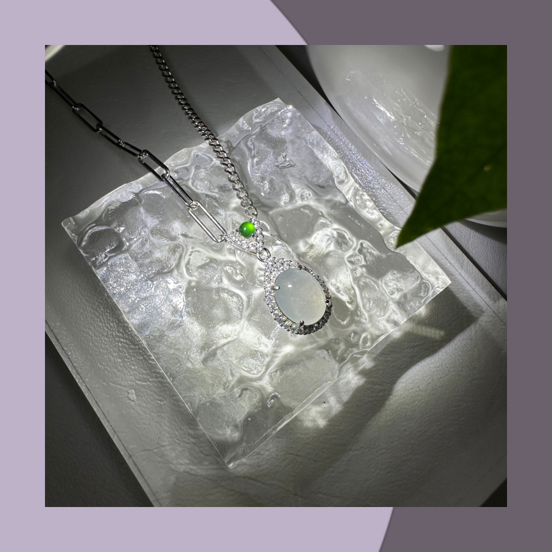 White Ice Jade Cabochon Pendant | Natural Burmese Jadeite M01907