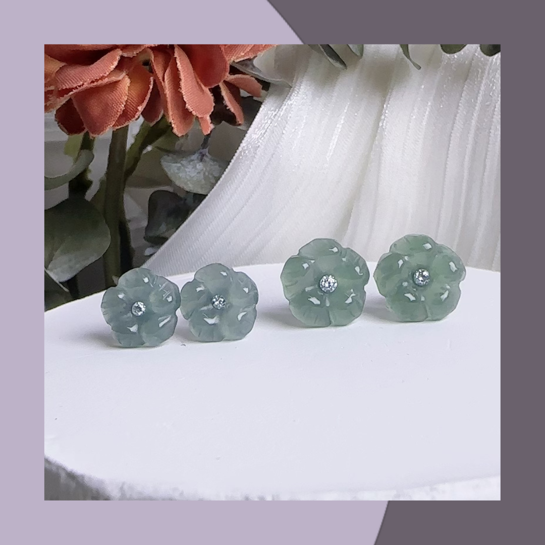 Ice Jade Flower Earrings·Natural Burmese Jade｜ M05604
