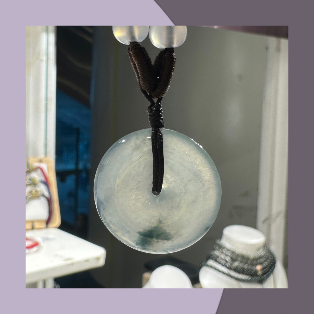 高冰飄花平安扣吊墜頸繩 · 天然緬甸翡翠｜ M01908