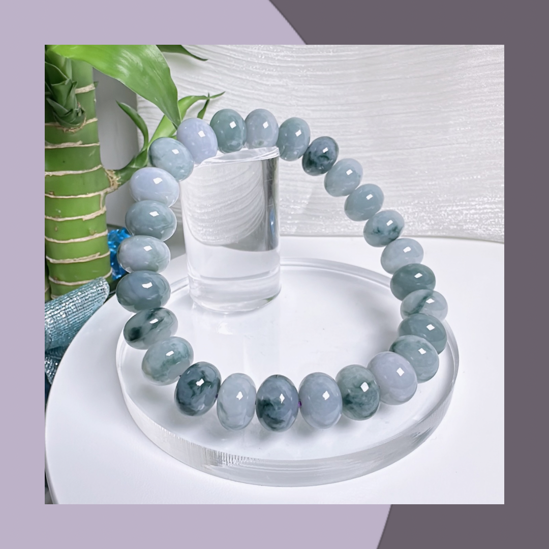 紫底飄花翡翠鼓珠手串 •天然緬甸翡翠| M02719