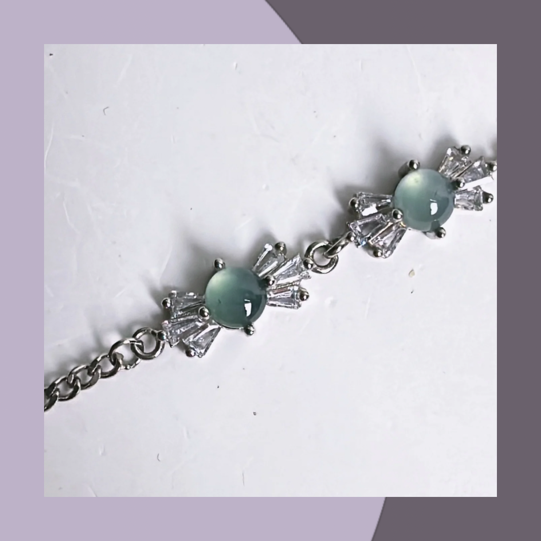 💎冰藍蛋面鋯石銀手鏈 | 天然翡翠A玉 M05502