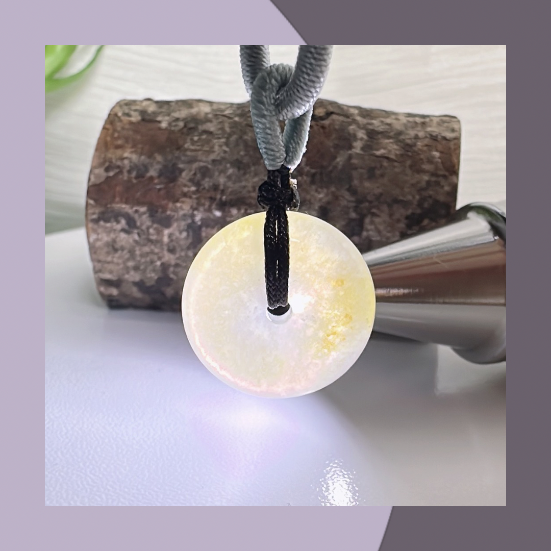 冰糖雪梨黃翡翠平安扣 · 天然緬甸翡翠｜ M01338