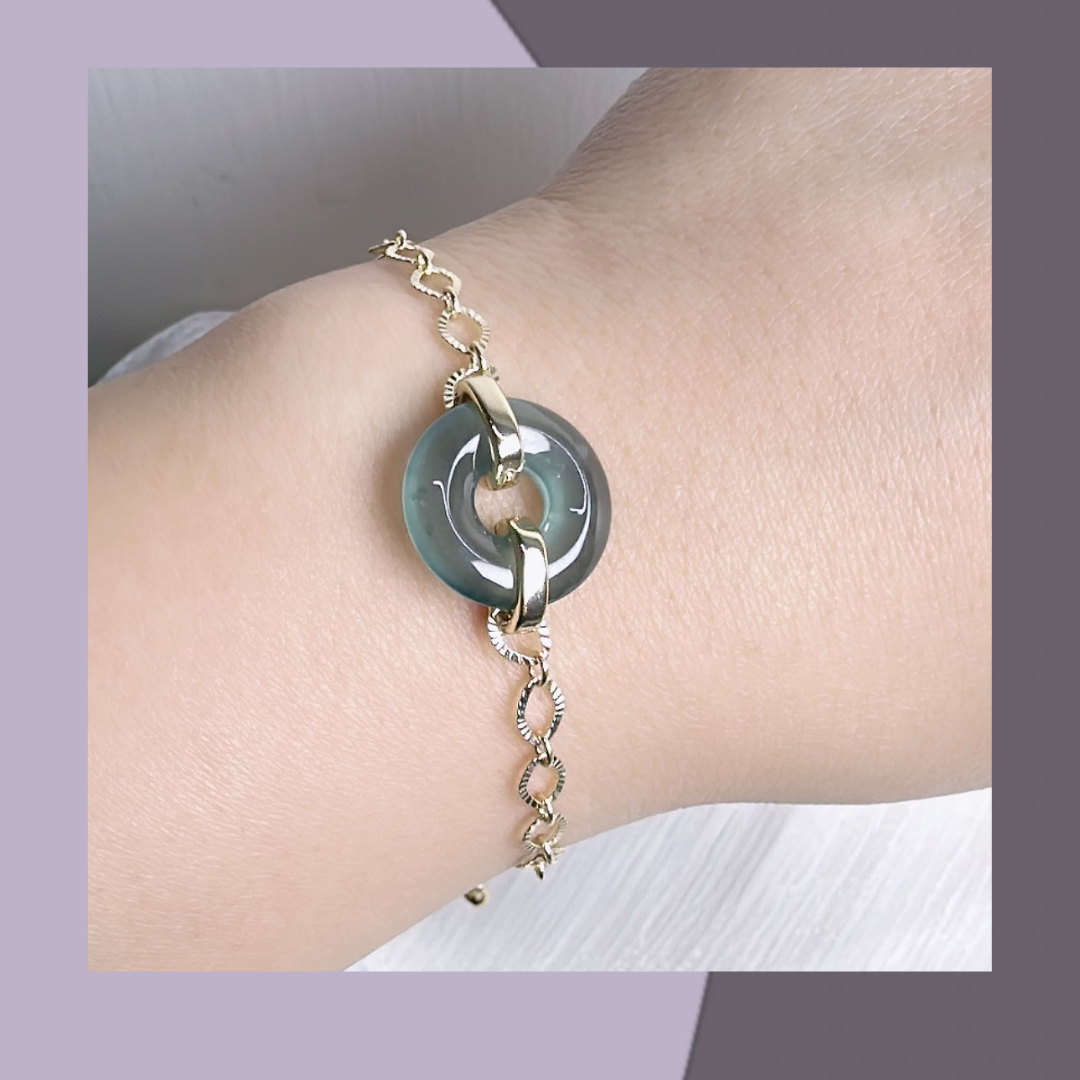 玻璃冰種甜甜圈藍綠翡翠手鏈 · 天然翡翠A貨 | M03608